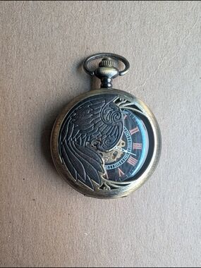 Antique-Style Phoenix Mechanical Pocket Watch, Steampunk.
